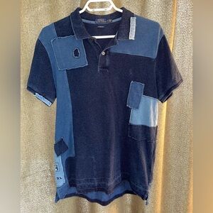Ralph Lauren Patchwork Polo - Navy and Light Blue